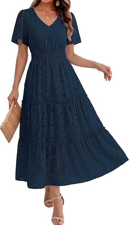 Caracilia Womens Floral Maxi Wedding Guest Dress & Pockets