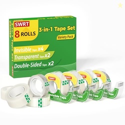 SWRT Gift Wrapping Tape, 8 Rolls with Dispensers, 3-Type Variety Pack