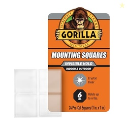 GORILLA Invisible Hold Double Sided Tape, 24 Pre-Cut 1" Mounting Squar