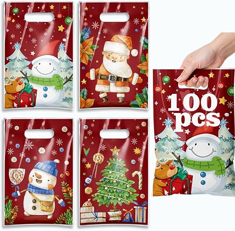 TESKEUP Christmas Gift Bags with Handles - 100 Pcs Christmas Treat Goo