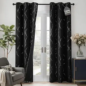 Deconovo 100% Blackout Print Curtains for Living Room 63 Inch Long 2 P