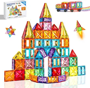 Magnetic Tiles 100PCS Magnetic Blocks Set with 2 Car for Kids
