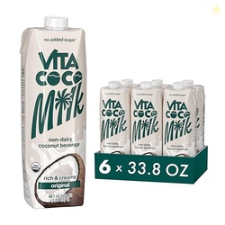 Vita Coco Organic Coconut Milk, Unsweetened, 33.8 Oz (Pack of 6)