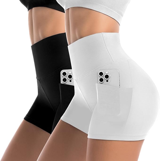 Leafigure 2 Pack Womens Biker Shorts with Pockets 4
