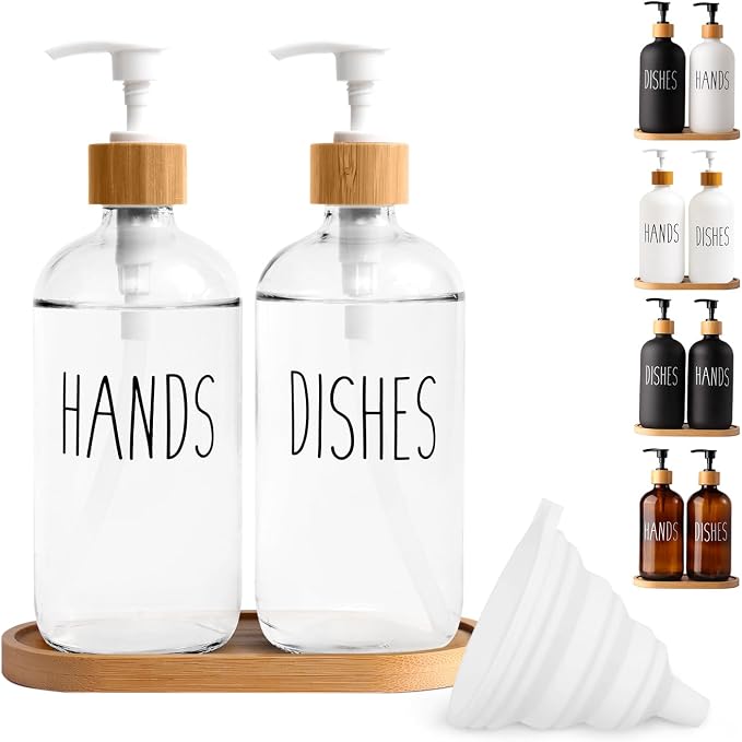 Clear Glass Soap Dispenser Set with Tray Transparent Dish and Hand Soa