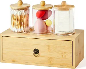 GNILLKO 3 Pack Qtip Holder Bathroom Set Cotton Ball and Qtip Holder wi