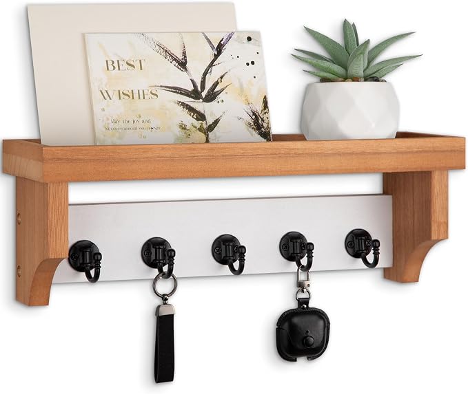 Key and Mail Holder Wall Mount Mail Organizer with 5 Key Hooks