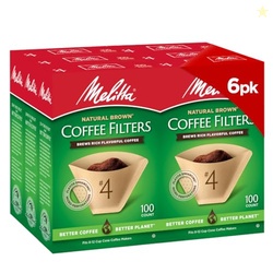 Melitta #4 Unbleached Coffee Filters, Natural Brown Cone Filters, 6-Pa