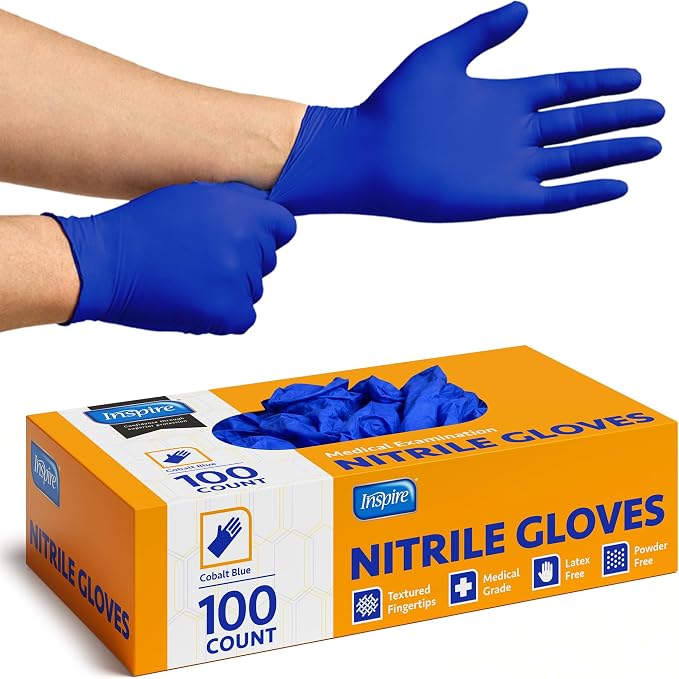 Inspire Cobalt Blue Nitrile Disposable Gloves | 4.5 Nitrile Safety Med