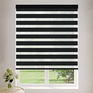 Cordless Zebra Blinds for Windows (32 W X 72" H Black) Free-Stop Zebra