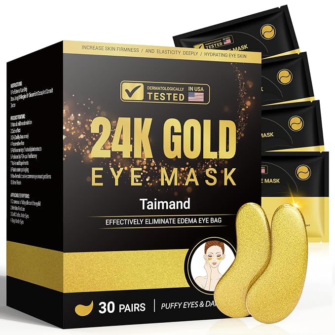 Under Eye Patches (30 Pairs) 24K Gold Eye Mask for Dark Circles