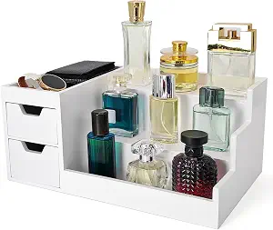 Countertop Perfume & Makeup Organizer - Wooden Rack Cologne Stand Shel