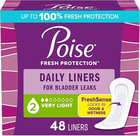 Poise Daily Liners Incontinence Panty Liners, 2 Drop, 48 ct