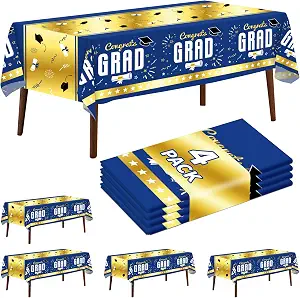 4 Pack Pack Graduation Tablecloth 54x108" Disposable Plastic Tableclot