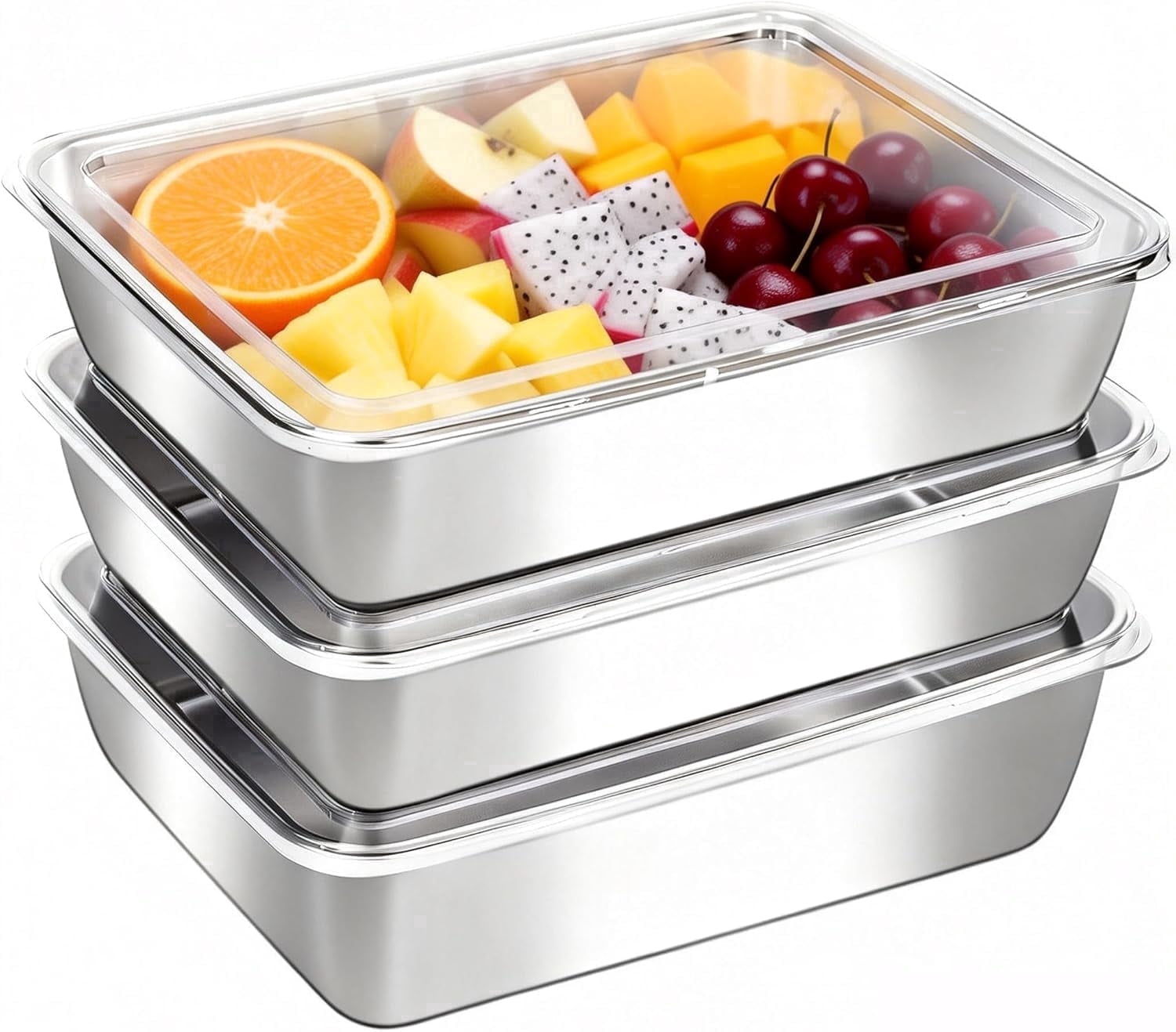 3 Pack Stainless Steel Containers with Lids Nested Food Storage Contai