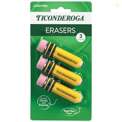 Ticonderoga Pencil Shaped Erasers, Yellow, 3 Count | Ideal for writing