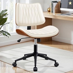 Ergonomic Armless Office Desk Chair - Mid-Century Modern White Faux Le