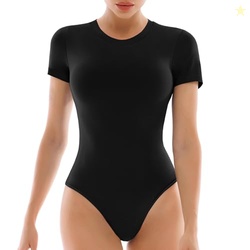 Walifrey Short Sleeve Bodysuits for Women Round Neck Tops Black M | So