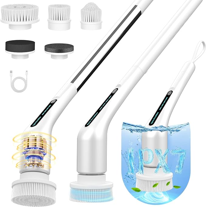 Electric Spin Scrubber Shower Cleaner with Adjustable Extension Handle