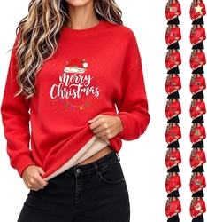 Merry Christmas Sweatshirt for Women Crewneck Fleece Lined Holiday Pul