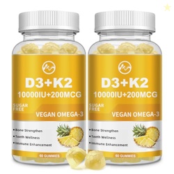 M inch Vitamin D3 K2 Gummies, Vitamin D3 10000IU, K2 (MK-7) 200mcg, 2 