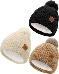 3 Pack Toddler Winter Hat Warm Kids Beanie With Pom Pom for Girls Boys