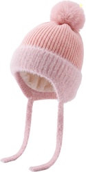 Kids Winter Hat Fleece Lined Warm Knit Beanie Hat Girls Boys with Pom 