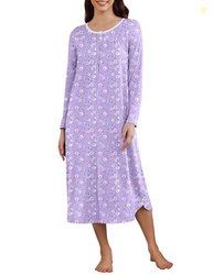 Ekouaer Women Nightgown Soft Long Sleeve Ladies Nightdress Winter Nigh
