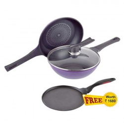 Wonderchef Induction Diamond Pan Set with Free Dosa Tawa 25cm and Recipe Booklet worth Rs 1680 3Pieces