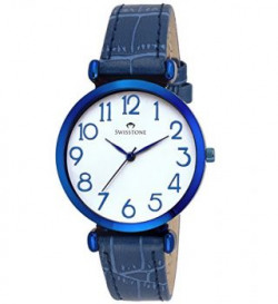 Swisstone CK301BLUE White Dial Blue Leather strap wrist watch for WomenGirls