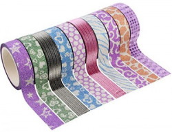 PIGLOO Colourful Decorative Adhesive Glitter Tape Rolls Length 5m Each Set of 10