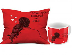 Valentine Gifts for Boyfriend Girlfriend Red I Love You Forever Couple 12X12 Printed Filled Cushion amp Best Quality Ceramic Mug Gift for Him Her Wife Husband Fiance Spouse Birthday Anniversary Everyday Gifting