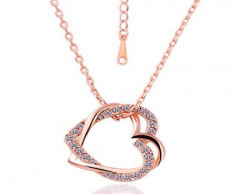 Embracing Hearts-in-Love 18K Rose Gold Plated Austrian Crystal Pendant for Girls by Yellow Chimes