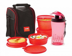 Cello Freshmate Plastic Lunch Box with Bag Set, 5-Pieces, Red/Pink