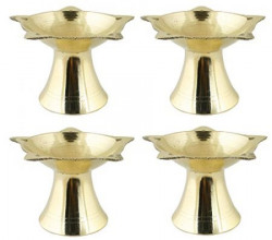 Set of 4 - Indian Brass Oil Puja Lamp and Incense Holder Set - Diya Lamp Mini Lamp Light Candle