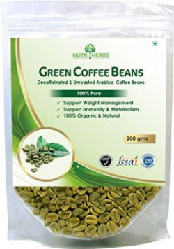 Nutriherbs Green Coffee Beans Decaffeinated & Unroasted Arabica Grade  A  Pure Coffee Beans - 200 gm for Weight Management (pack of 1)