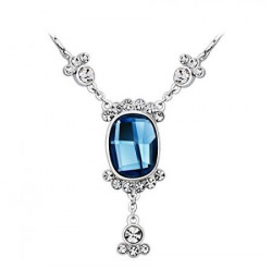 NEVI Designer Daily Wear Swarovski Crystals Rhodium Plated Brass Choker Pendant Chain Jewellery for Women & Girls (Blue)