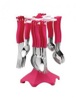 Ritu Stainless Steel Cutlery Set, 24-Pieces, Pink and Green