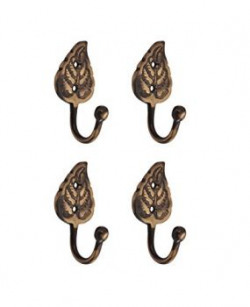 Klaxon Pan Brass Decorative Wall Hanger Hook (Antique Finish) - Pack of 4