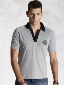 Roadster Solid Men's Polo Neck Grey T-Shirt