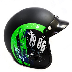 Autofy Power Front Open Helmet (Black and Green, M)