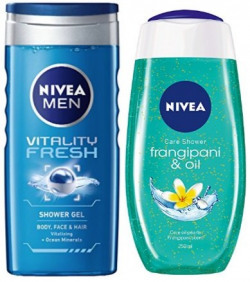 Nivea for Men Vitality Fresh Shower Gel, 250ml with Nivea Frangipani and Oil Shower Gel, 250ml