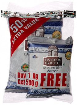 India Gate Basmati Rice Super, 1kg (with Free 500g)