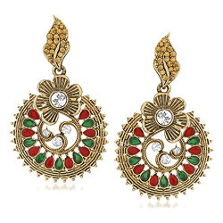 Vidhi Jewels Gold Plated with Marron and Green Diamonds Zinc Casting Earrings for Women [VER134G]