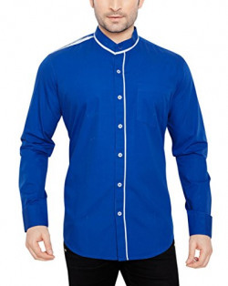 GlobalRang Men's Cotton Casual Royal Blue Stand Collar Shirt