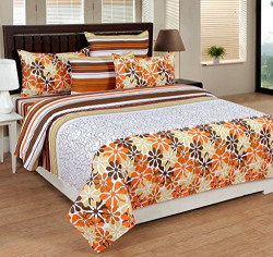 Hi-Life Premium Ahmedabad Cotton Double Bedsheet with 2 Pillow Covers - Orange