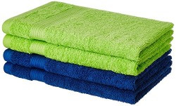 Solimo 100% Cotton 4 Piece Hand Towel Set, 500 GSM (Iris Blue and Spring Green)