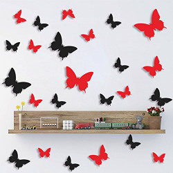 Jaamso Royals 'Red 3d & Black 3d Butterflies' Wall Sticker (Combo Pack of 24 Butterfly)