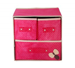 Pindia Foldable Pink 3 Drawer Storage Box Organizer