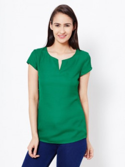 The Vanca Casual Cap Sleeve Solid Women's Green Top